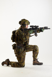 Weapons-Rifle Man Pose with machine rifle White Uniform Athletic Studio photo references